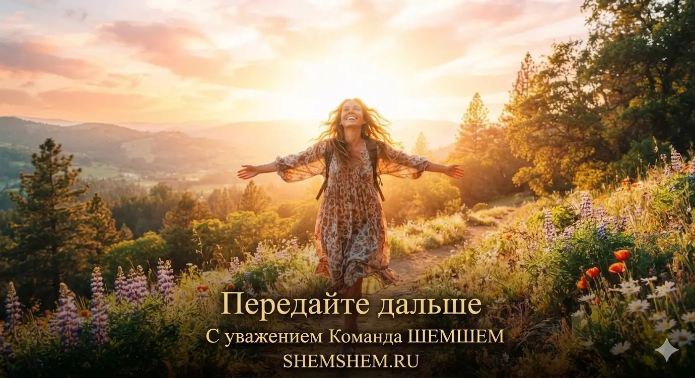 Счастливая женщина с раскинутыми руками бежит по горной тропе среди цветов