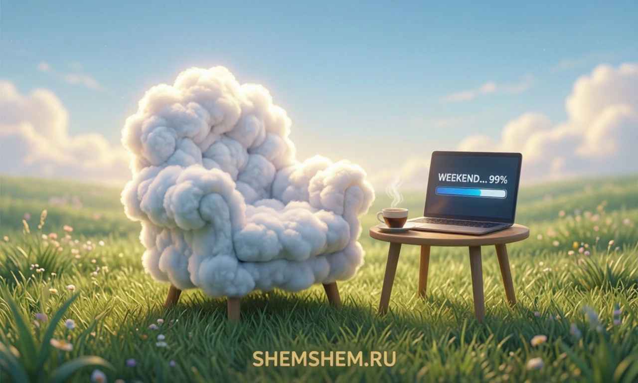 Офисное кресло из облаков на лугу