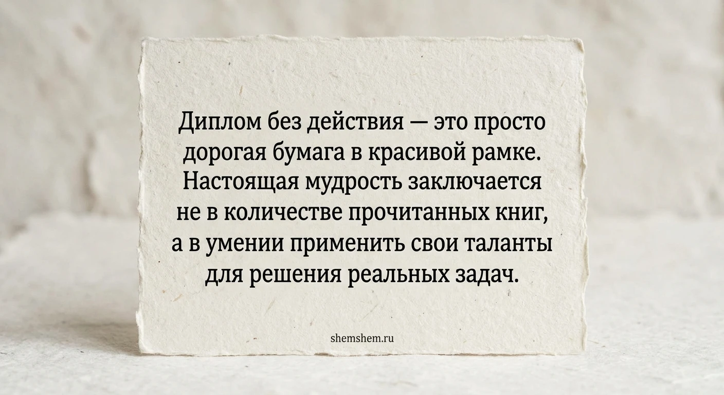 Мудрая открытка с цитатой о дипломе, действии и настоящей мудрости
