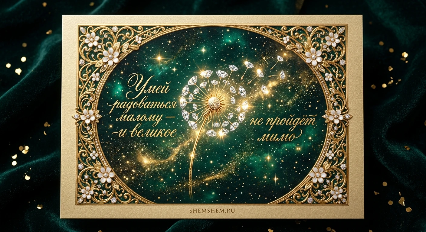 Ювелирная открытка с хрустальным цветком, цитатой о радости
