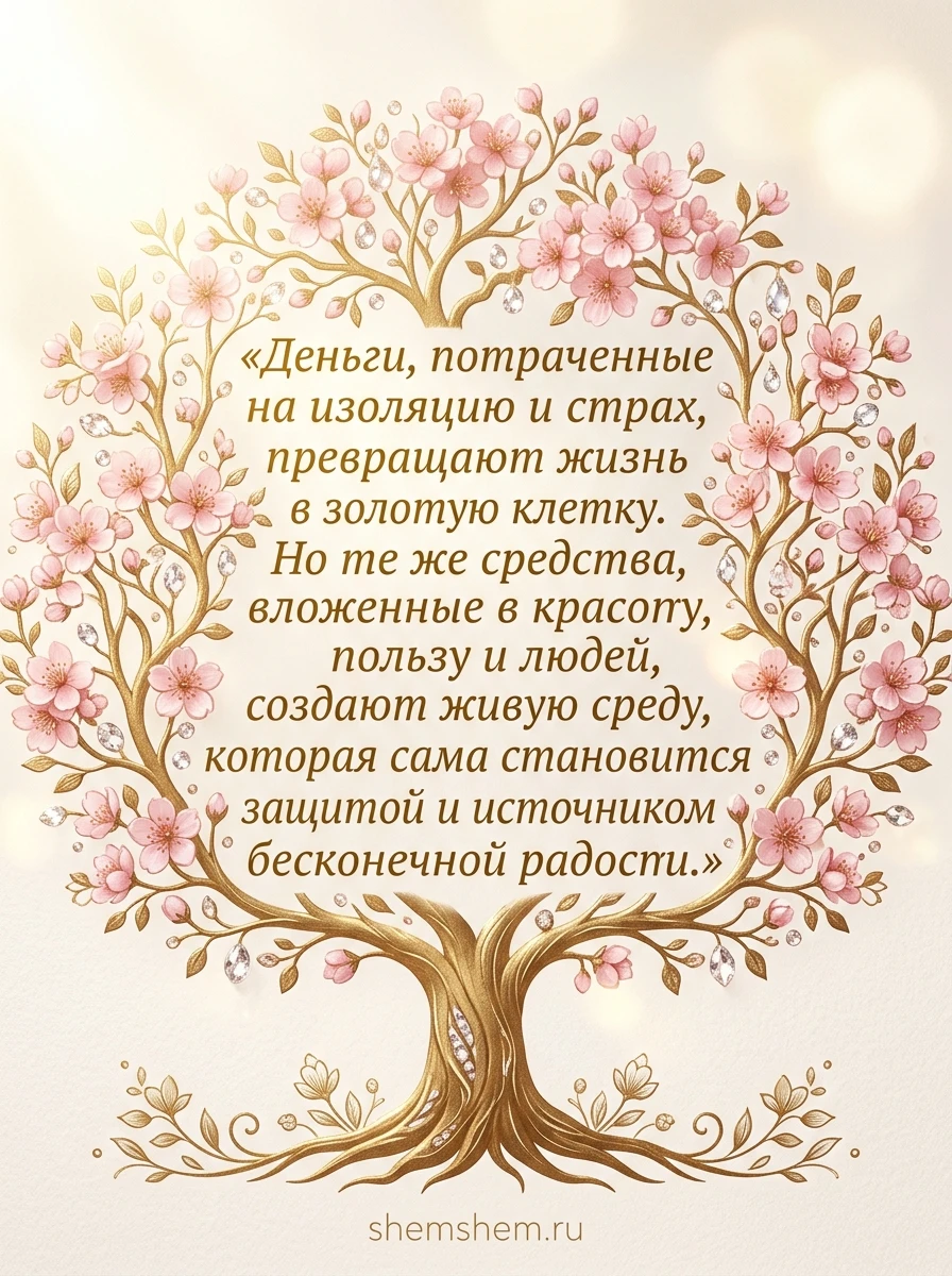 Светлая открытка с цветущим золотым деревом и текстом о радости жизни