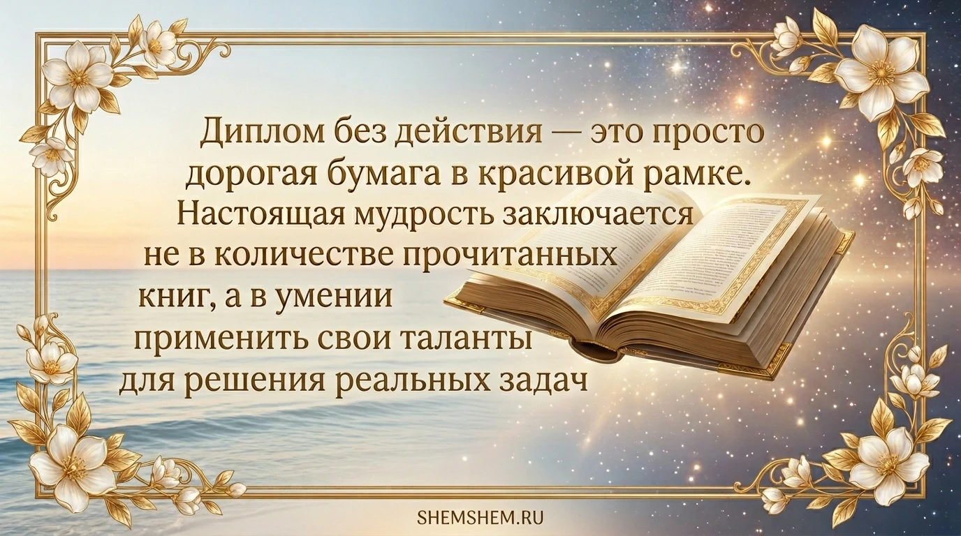 Роскошная светлая открытка с золотой отделкой, мотивирующей цитатой о знаниях