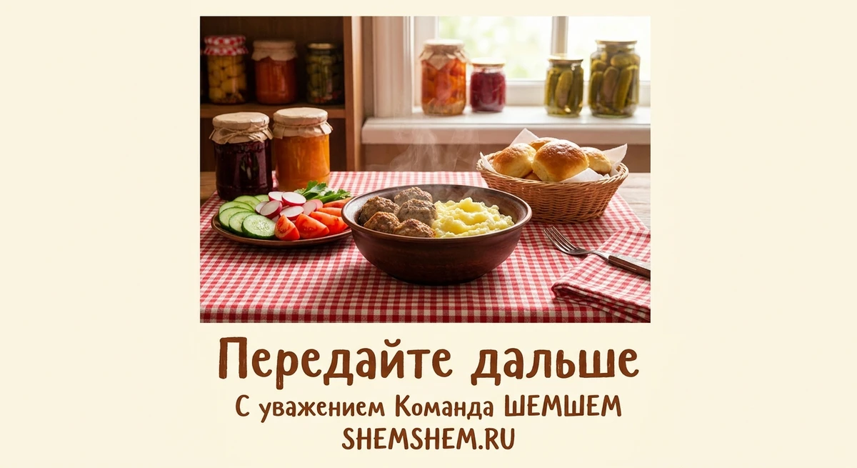 Домашний обед с горячими блюдами, выпечкой и заготовками в уютном интерьере