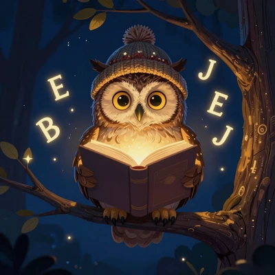 Сова Луми в шапочке со светящейся книгой