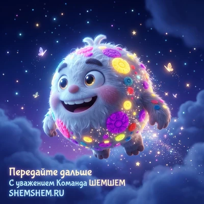 Светящийся Бламбуля летит в ночном небе среди звёзд