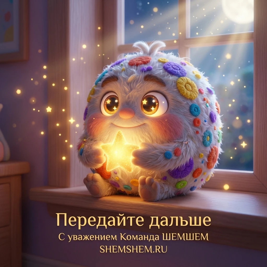 Бламбуля сидит у окна и держит в лапках светящуюся звезду