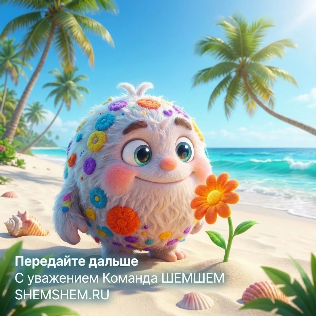 Бламбуля стоит на песчаном пляже рядом с оранжевым цветком