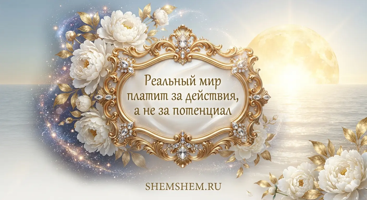 Светлая золотая открытка с цитатой о действиях