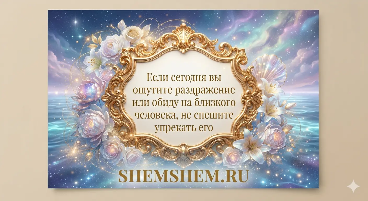 Подарочная открытка с золотой рамкой, цитатой о близких на фоне космического моря