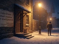 Пакет с подарком на пороге дома ночью