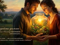 Семья бережно поддерживает сияющий сосуд с садом