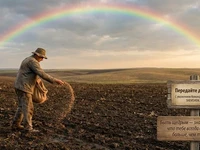 Сеятель в поле под радугой