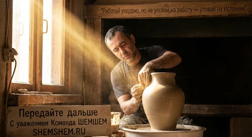 Гончар за работой в лучах света