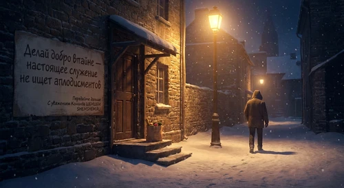 Пакет с подарком на пороге дома ночью