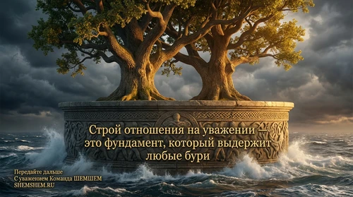 Деревья на скале среди шторма