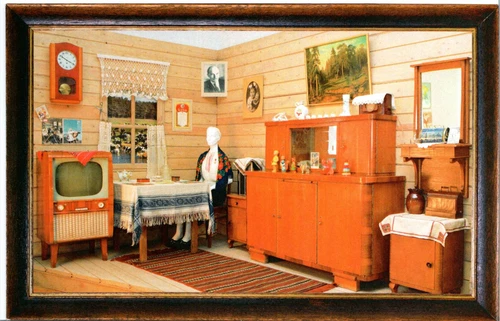 Открытка: "Горница в сельском доме". Колхоз имени И.В. Стали