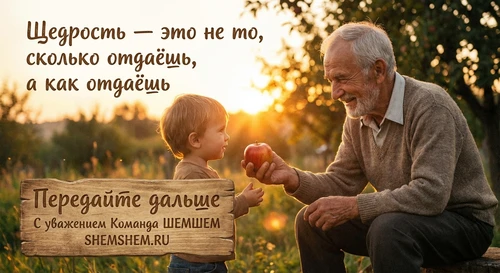 Пожилой человек дарит яблоко ребенку