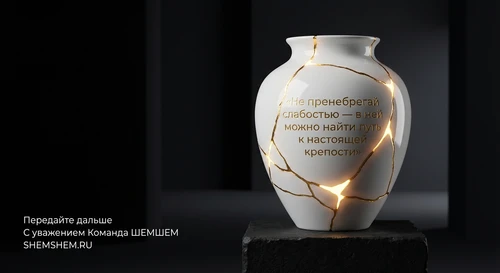 Фарфоровая ваза с золотыми трещинами, светящаяся изнутри