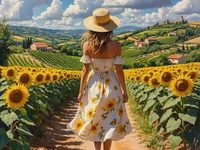 Девушка среди подсолнухов