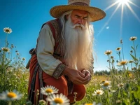 Старик и поле ромашек