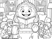 Раскраска: Бламбуля читает книгу детям, сказки ШЕМШЕМ