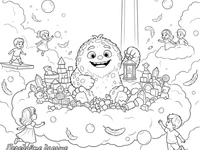 Раскраска: Бламбуля на облаке с детьми и игрушками