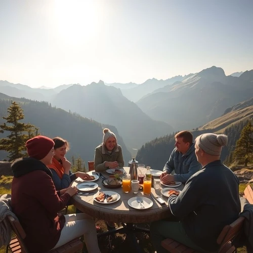 Горное утро: завтрак с видом на горы