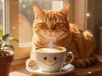 Кот, кофе и солнечное утро