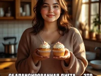 Мем с женщиной, держащей по кексу в каждой руке