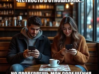 Мем про современных влюблённых в кафе со смартфонами