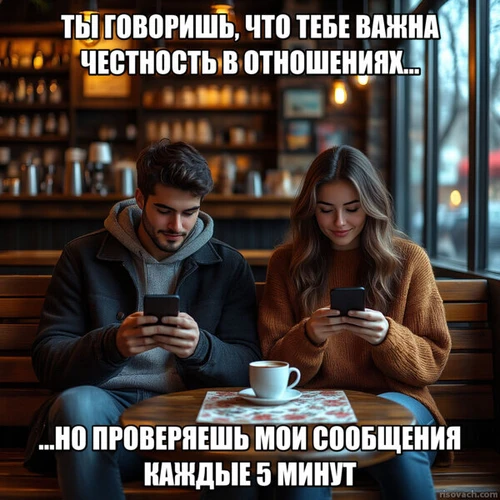 Мем про современных влюблённых в кафе со смартфонами