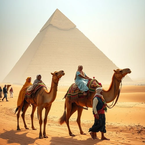 Символы Египта: пирамиды и караван