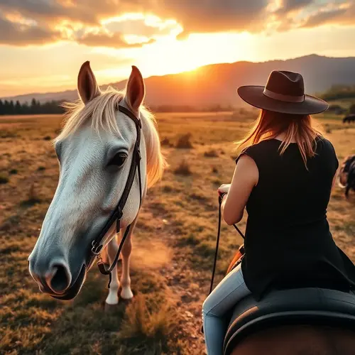 Закат, женщина, лошадь