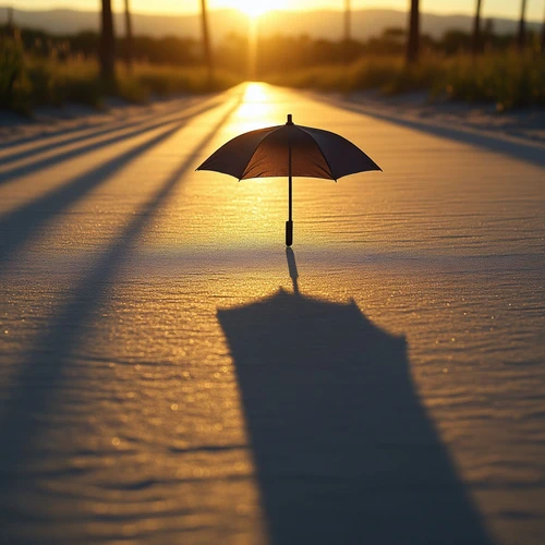 Одинокий зонт на закате