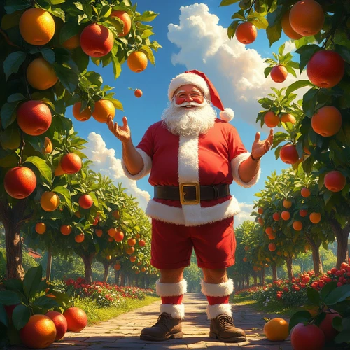 Дед Мороз летом в фруктовом саду