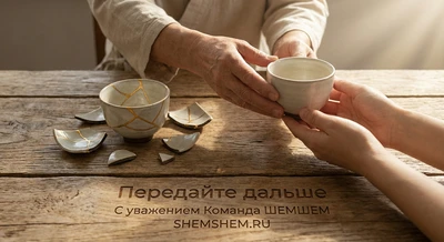 Руки учителя передают ученику новую чашку над осколками разбитой