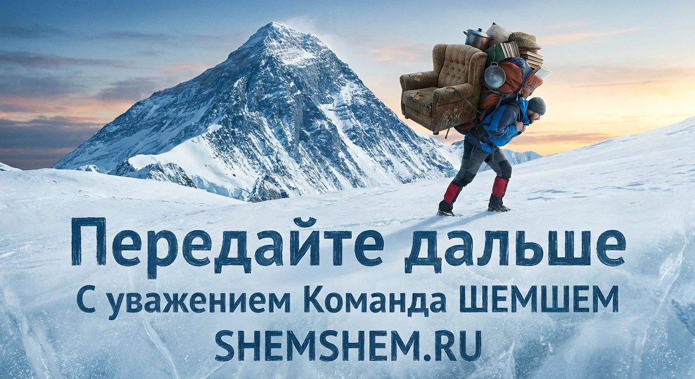 Альпинист с тяжелым рюкзаком вещей на фоне горы