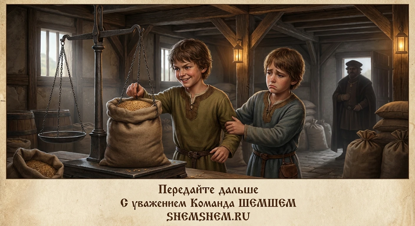 Старший брат обвешивает покупателей, младший его останавливает