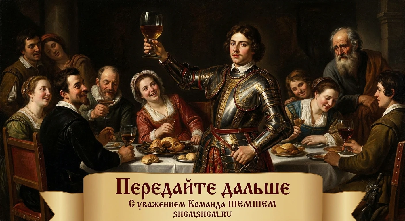Хвастливый воин с кубком вина на пиру