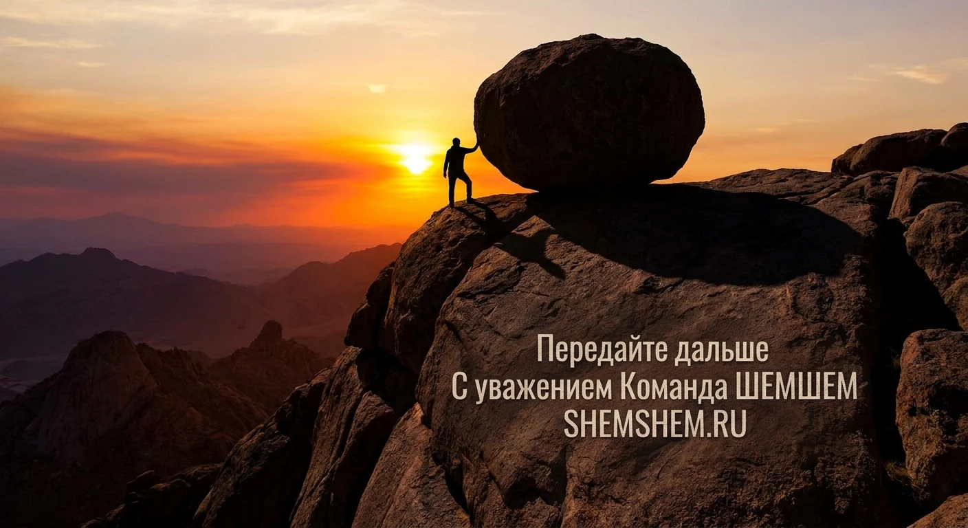 Человек и валун на вершине горы на закате