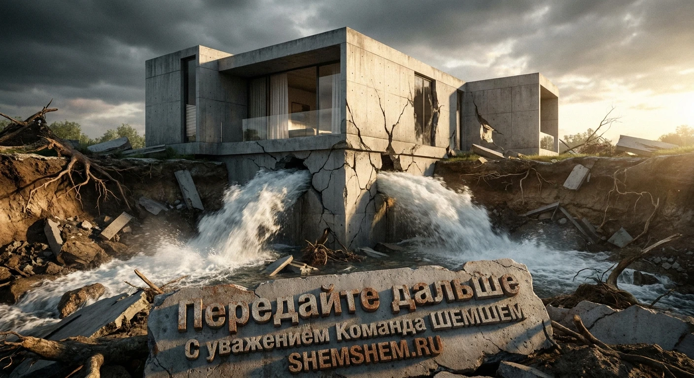 Потоки воды разрушают фундамент дома