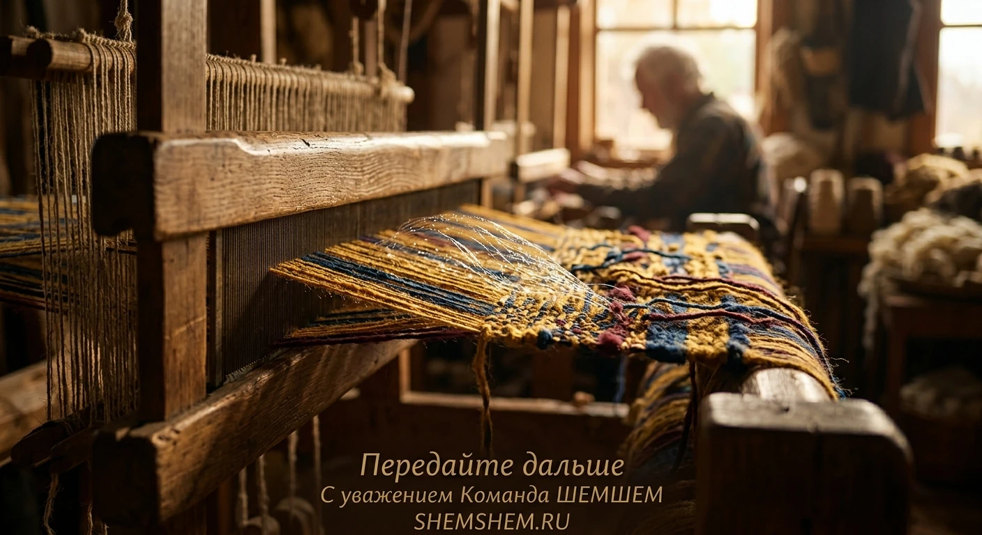 Крупный план переплетения цветных нитей на ткацком станке, скрепленных прочной прозрачной нитью