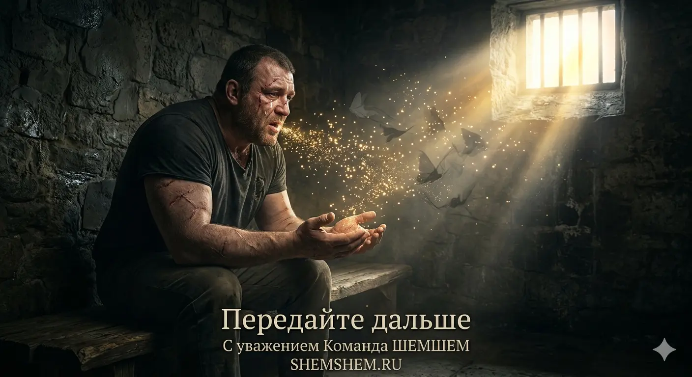 Крупный мужчина в камере со светящимися искрами, выходящими из рук