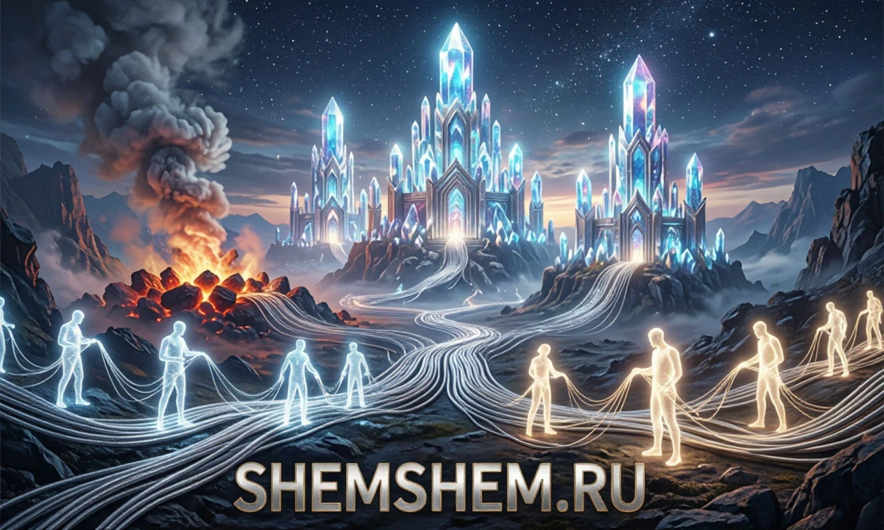 Иллюстрация к притче о кремниевых замках и инженерах, восстанавливающих невидимые светящиеся нити связи на портале ШЕМШЕМ