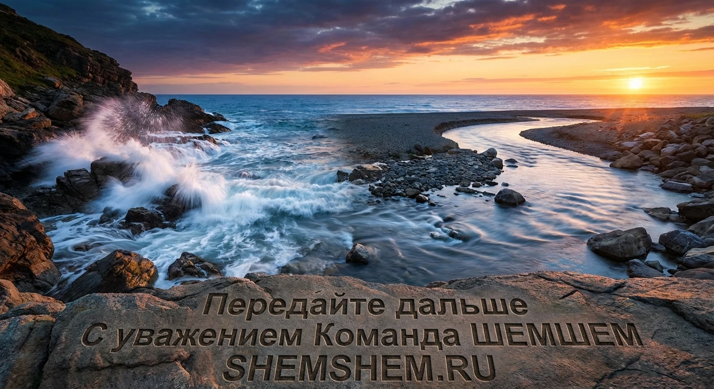 Две реки, бурная и спокойная, впадают в море, символизируя разные пути к одной цели